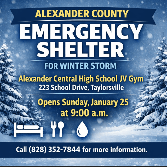 Alexander County To Open Emergency Shelter Sunday Morning